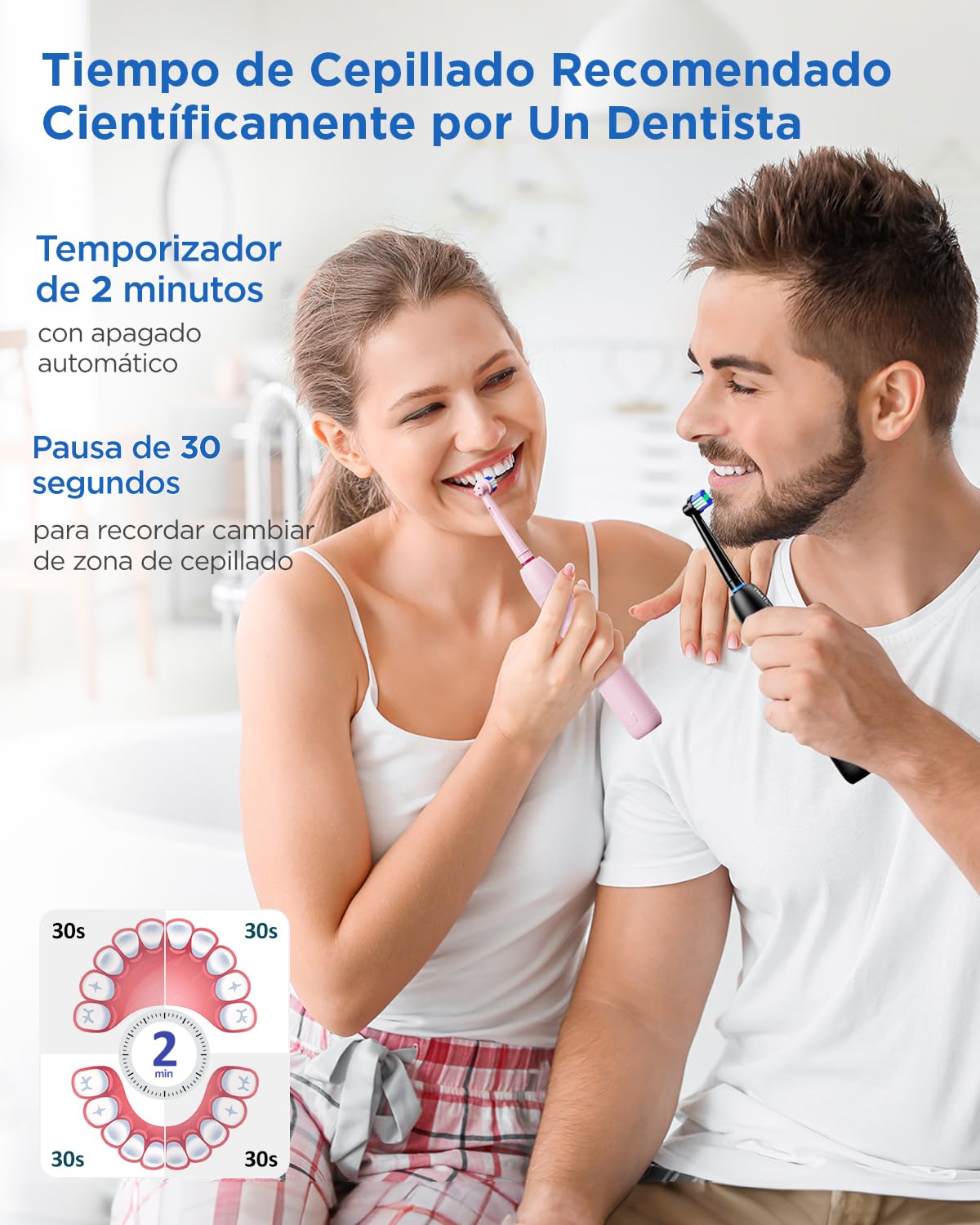 Cepillo de Dientes Eléctrico de Rotación para Adultos y Infantil - Cepillo Eléctrico 3 Intensidades, 5 Modos, 10 Cabezales, IPX7 Impermeable, Cepillo Dientes Electrico Viaje, Negro y Rosa