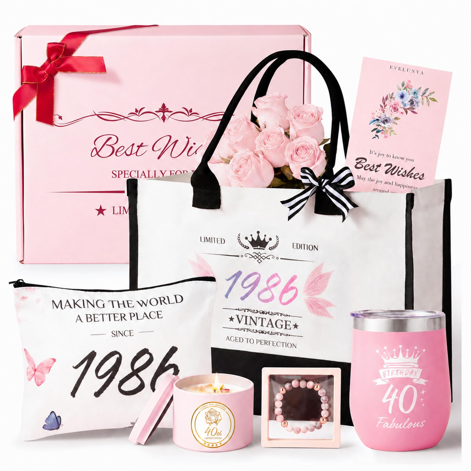 Evelunya 60 Geburtstag Frauen, Tote-Bag-Geschenkset, Duftkerze mit echten Blüten, Exklusives Geschenkset, Besondere Geschenkideen, Verwöhn-Geschenk für Frauen, Limitierte Auflage 1966