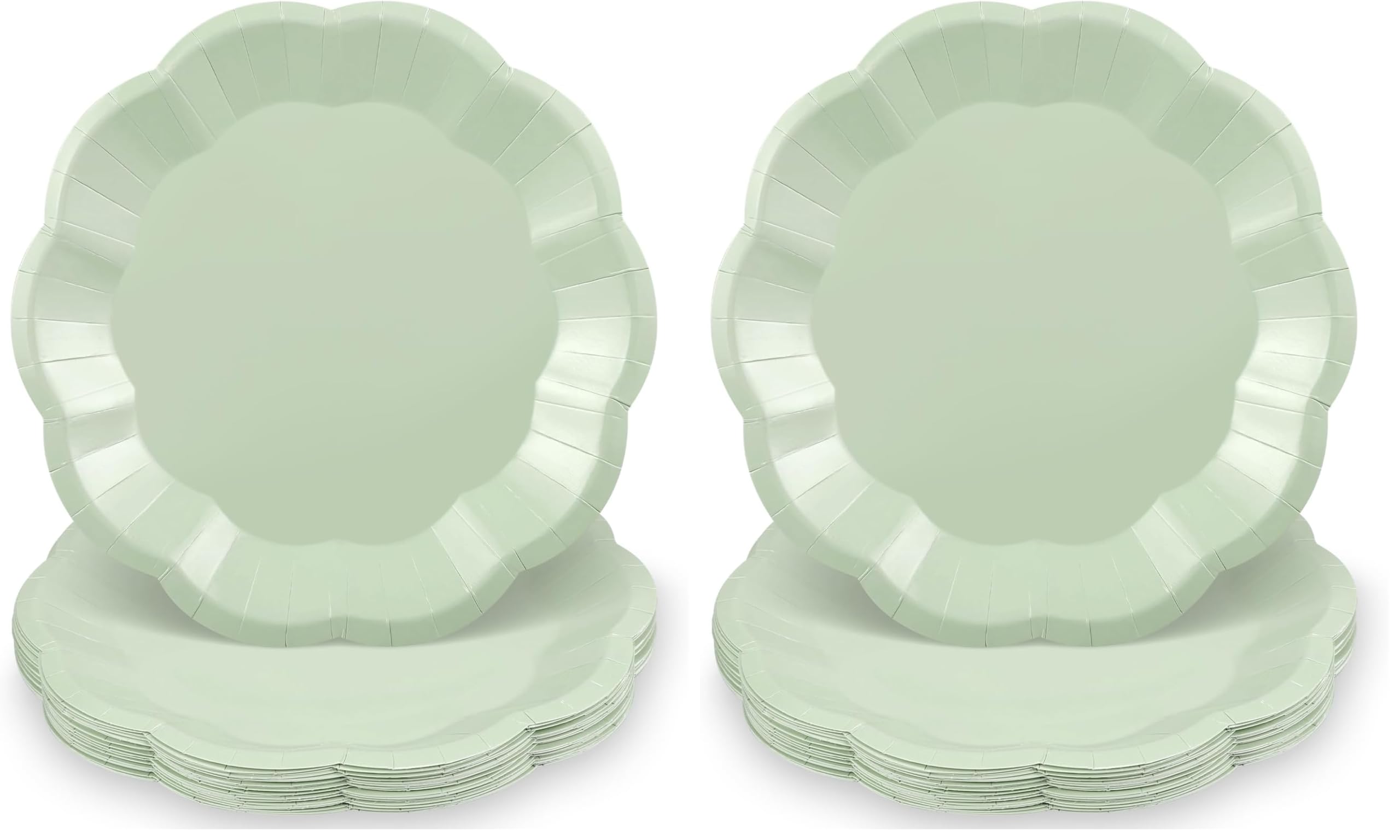 NatNarr 30pcs Sage Green Paper Plates, 9inch Scalloped Sage Green Dessert Dinner Plates Cute Party Plate Disposable Greens Party Supplies for Wedding, Baby Bridal Shower, Birthday (Pack of 2)