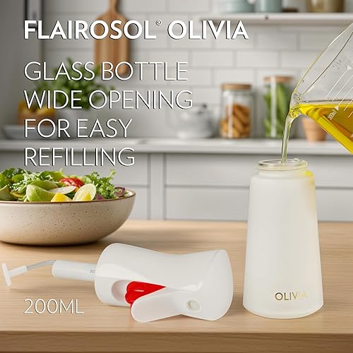 Miniatura 7 de FLAIROSOL OLIVIA Pulverizador de aceite de oliva para cocinar, botella de aerosol de aceite de oliva de vidrio de 200ml, aerosol de cocina continuo