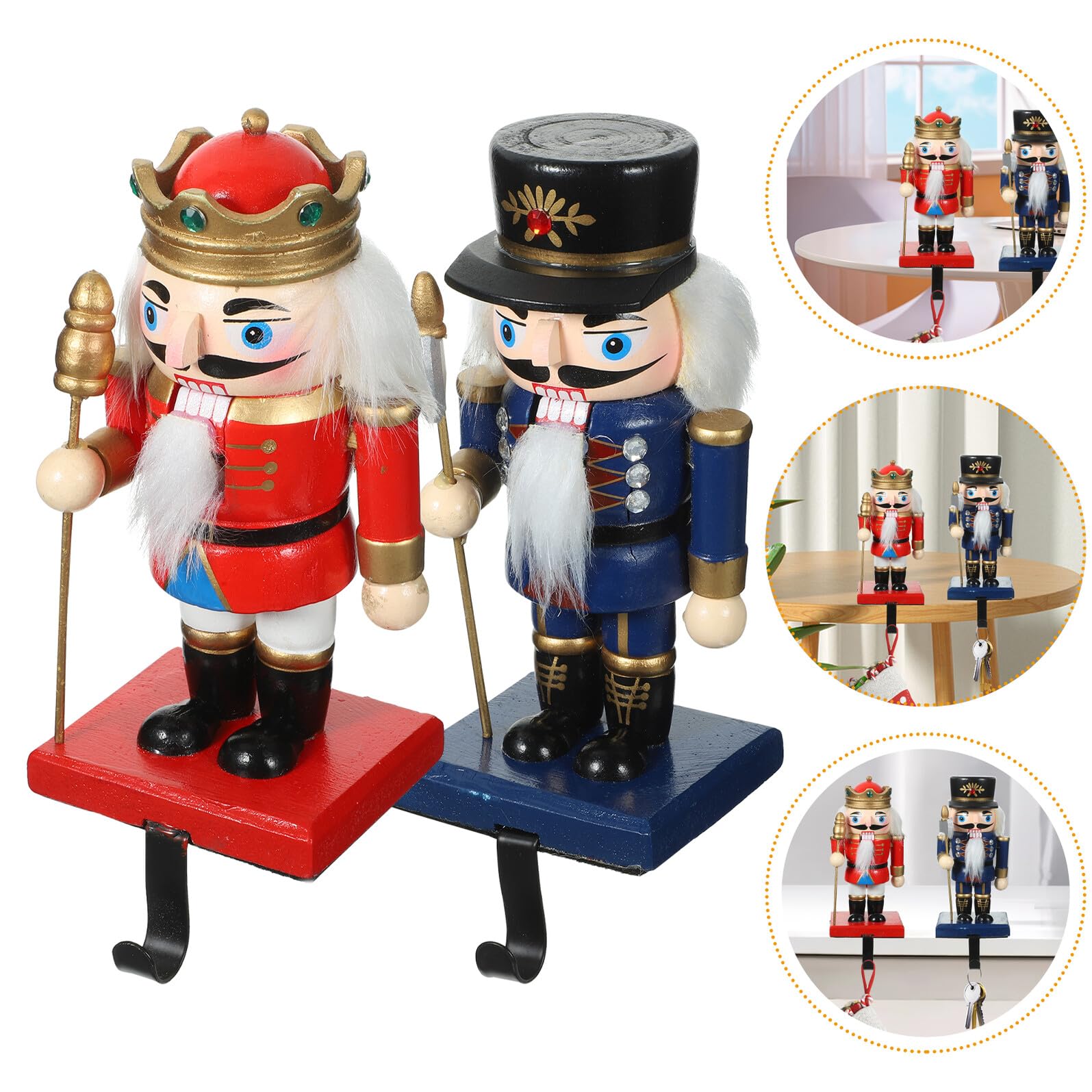 MAGICLULU Colgador para Calcetines Navideños Cascanueces de Madera y Aleación de Zinc Soporte Resistente para Repisa de Chimenea Decoración Navideña 2 Piezas
