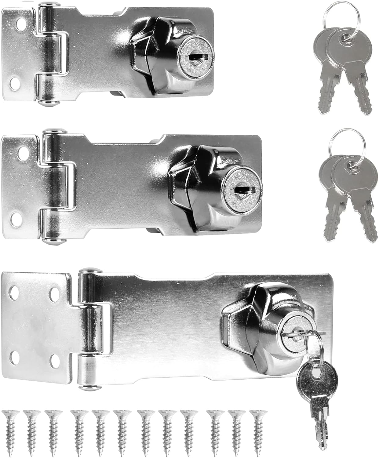 HUSZZM 3Pack Keyed Locking Hasp and Staple with Padlock Shed Lock Heavy