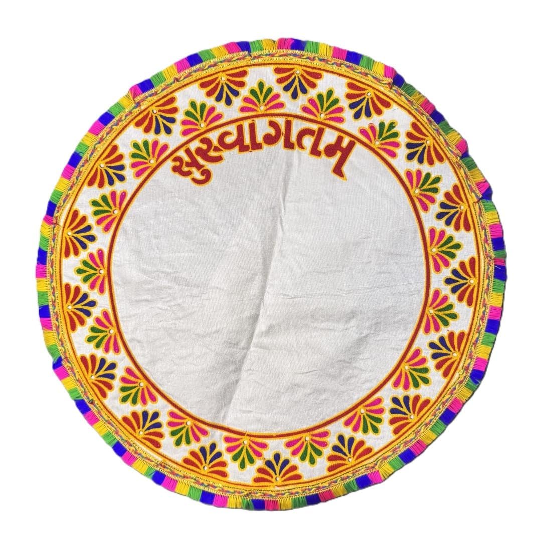 Bride's and Baby's Guest Welcome kutchi Worked Cotton Traditional Kutchi Work Embroidered and Tread Work Kanku Pagla Rumal (Round)-image-19