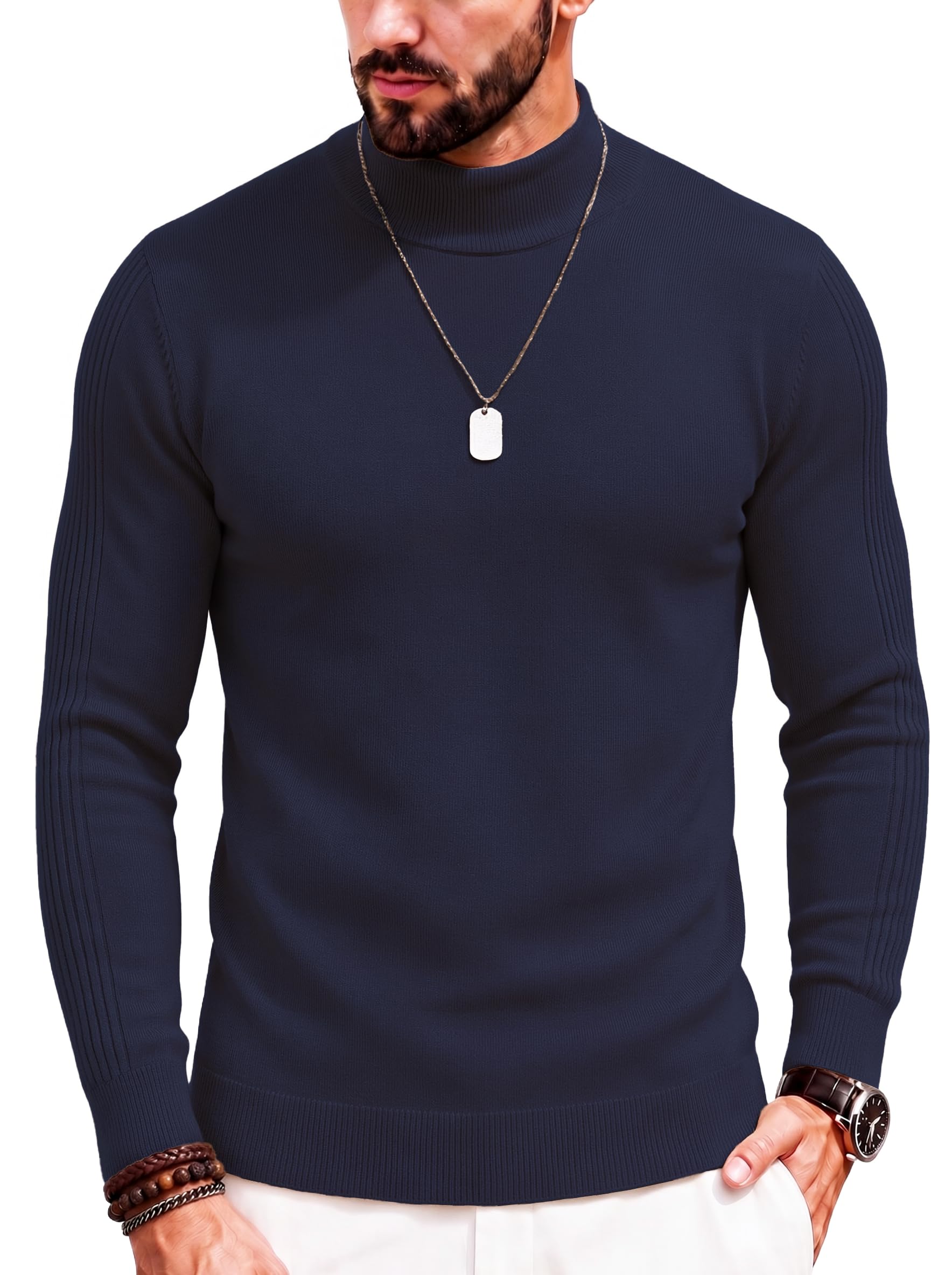 COOFANDY Mens Mock Turtleneck Slim Fit Pullover Sweater Casual Basic Knitted Thermal Sweaters
