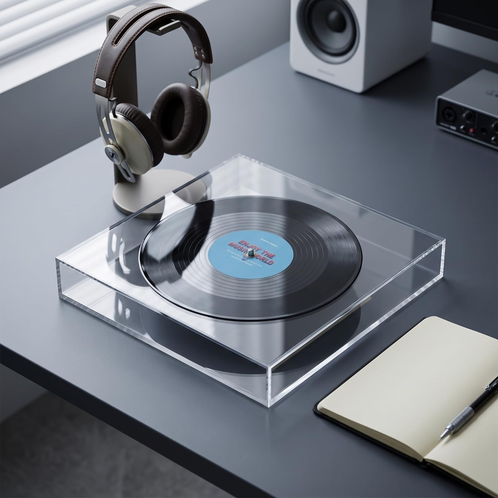rockible Scatola in Acrilico con Disco Vinile Retro Riquadro in Acrilico Resistente Contenitore per Studio di Registrazione, Blu