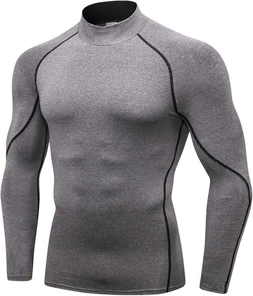 Men's Compression Shirts Long Sleeve Athletic Workout Tops Gym Undershirts Active Sports Baselayers Grey