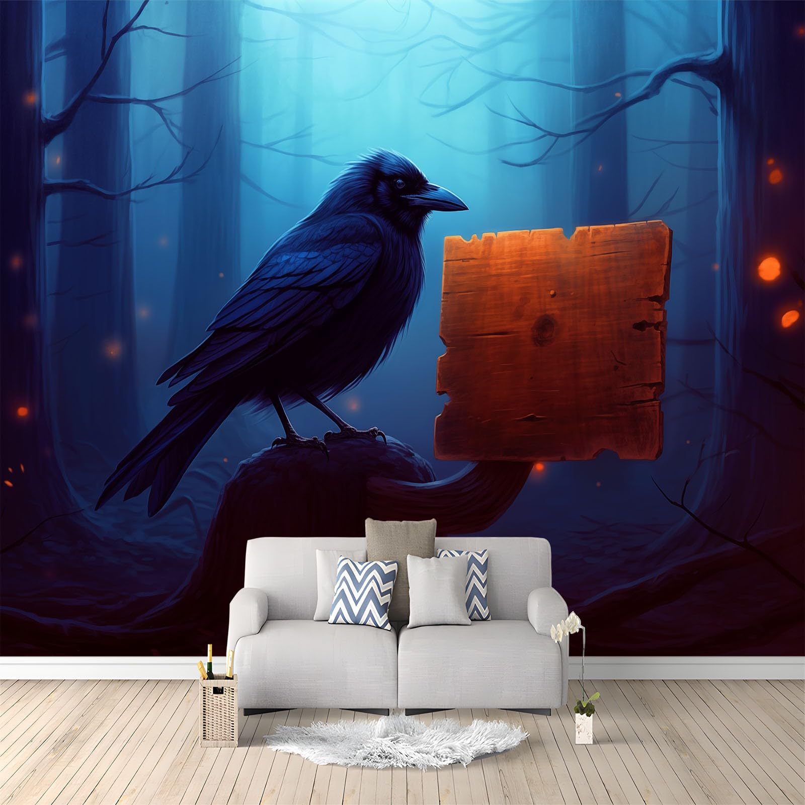 Panoramiczna tapeta ścienna 250 x 175 cm tapeta z włókniny, niestandardowy rozmiar, fantastyczna sztuka ilustracja dziecięca kruk tapeta 3D niebieska do salonu sypialni dekoracja