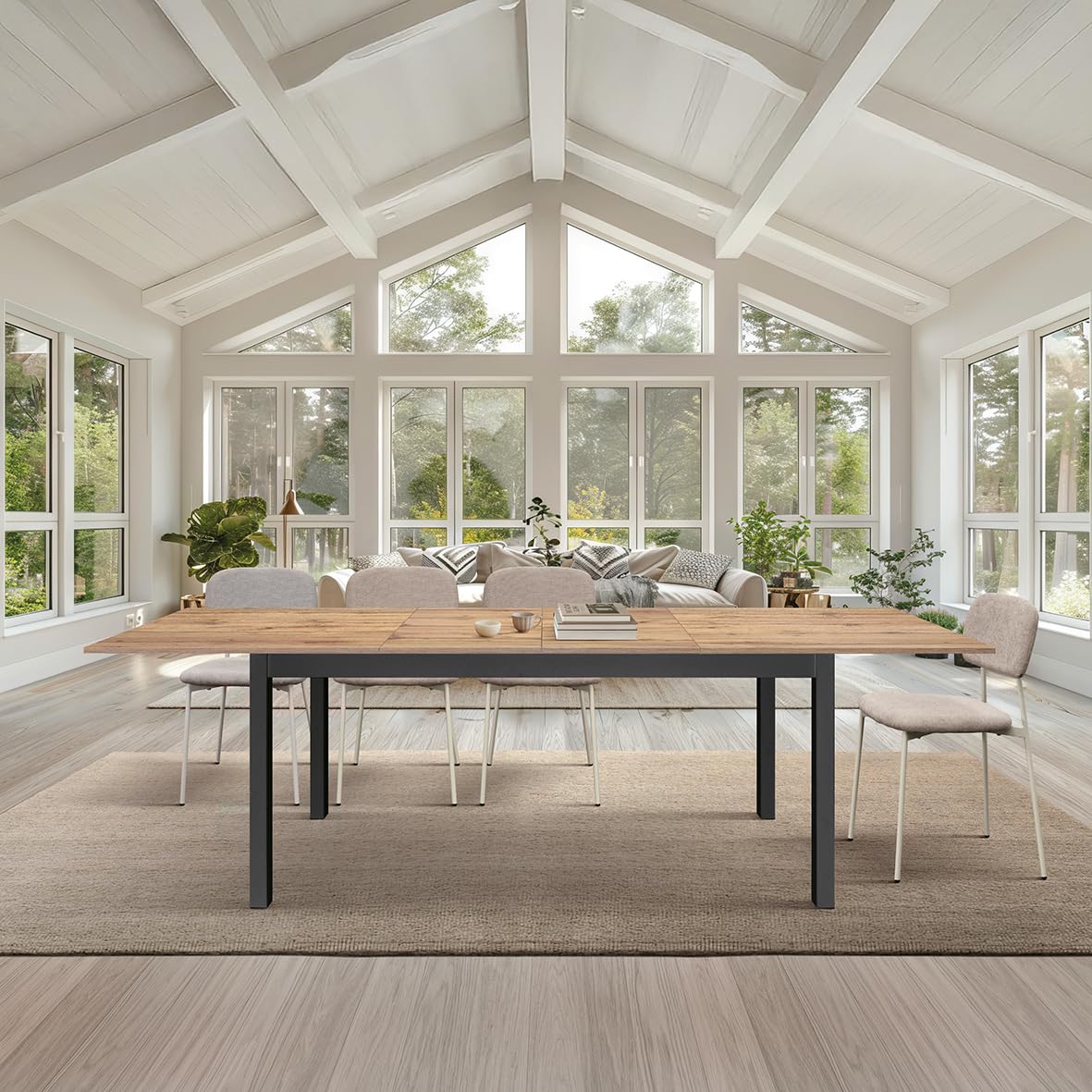 PAZZO DESIGN Tavolo allungabile Thomas, Rovere Rustico, Gambe Nere, Tavolo Cucina, Soggiorno, Made in Italy, 160x80 cm id_2380