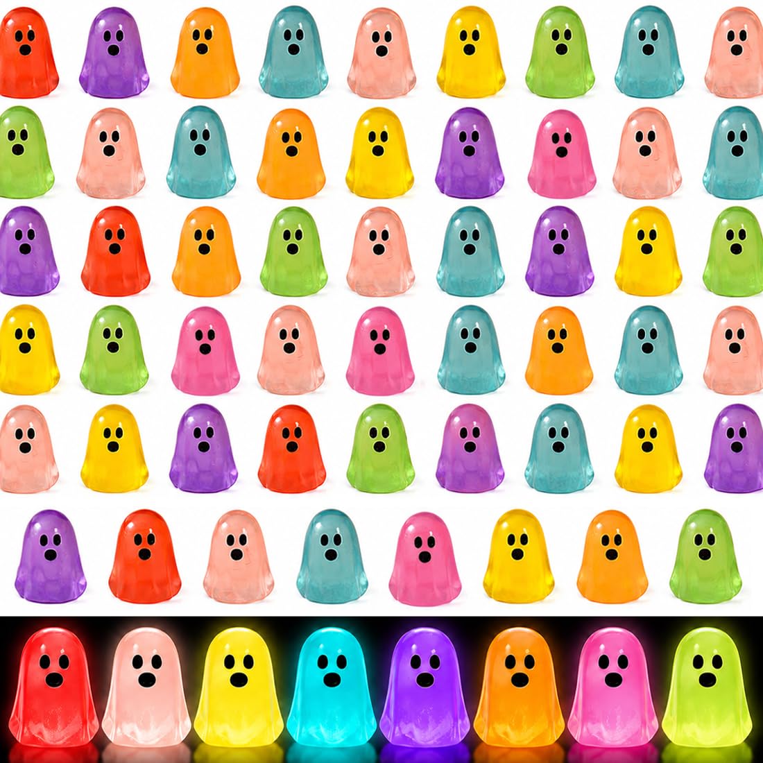 ARHZ 80 Pcs Halloween Luminous Mini Ghost Figures Glow in the Dark Tiny Little Resin Ghost Statues Miniature Figurines for Halloween Vase Filler Micro Landscape Fairy Garden Party Decor