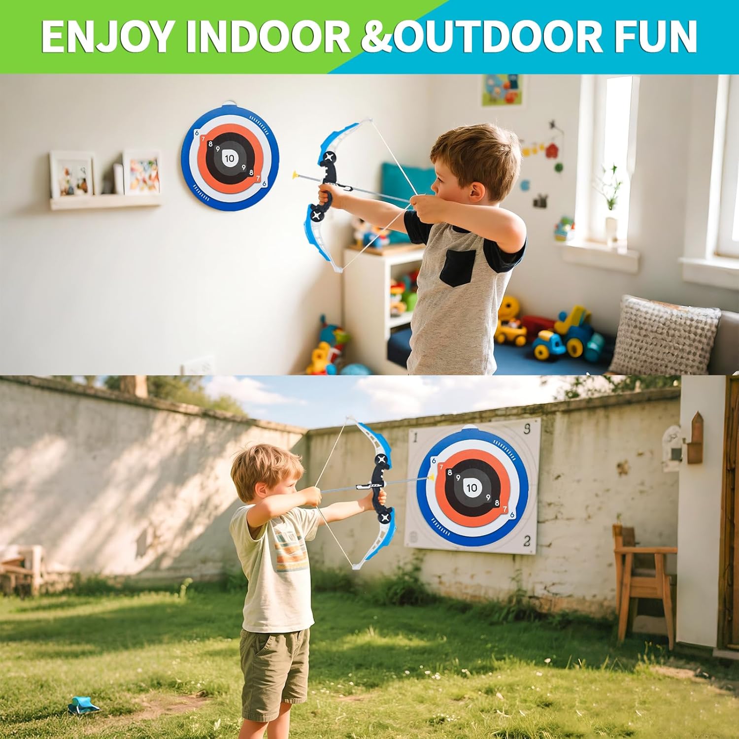 Kids Bow and Arrow Set - 8 Suction Cup Arrows & Target Glow in The Dark Archery Set for Kids 4-6, 8-12 26 Inch Recurve Bow