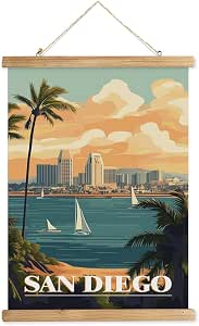 Amazon.com: WREVERW Vintage San Diego Poster Canvas Print with Wooden ...