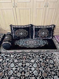 Luxury Product Arabic/Turkish/Afghani Floor Seating Sofa Couch,Floor Cushions,Arab Majlis sofa (Black1)