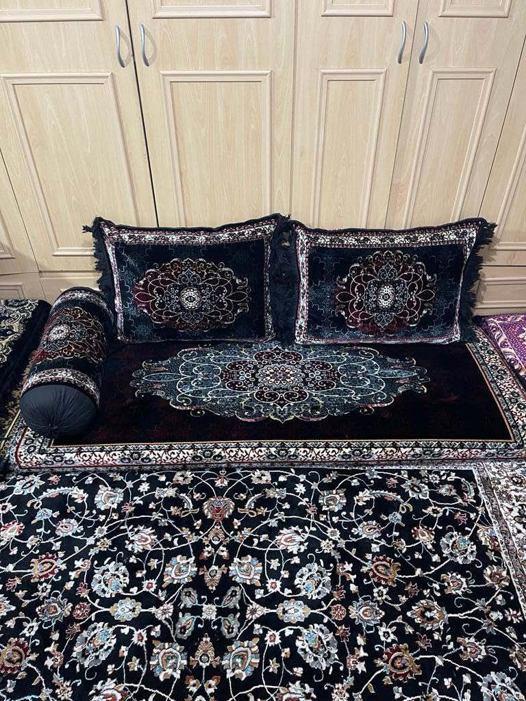Luxury Product Arabic/Turkish/Afghani Floor Seating Sofa Couch,Floor Cushions,Arab Majlis sofa (Black1)