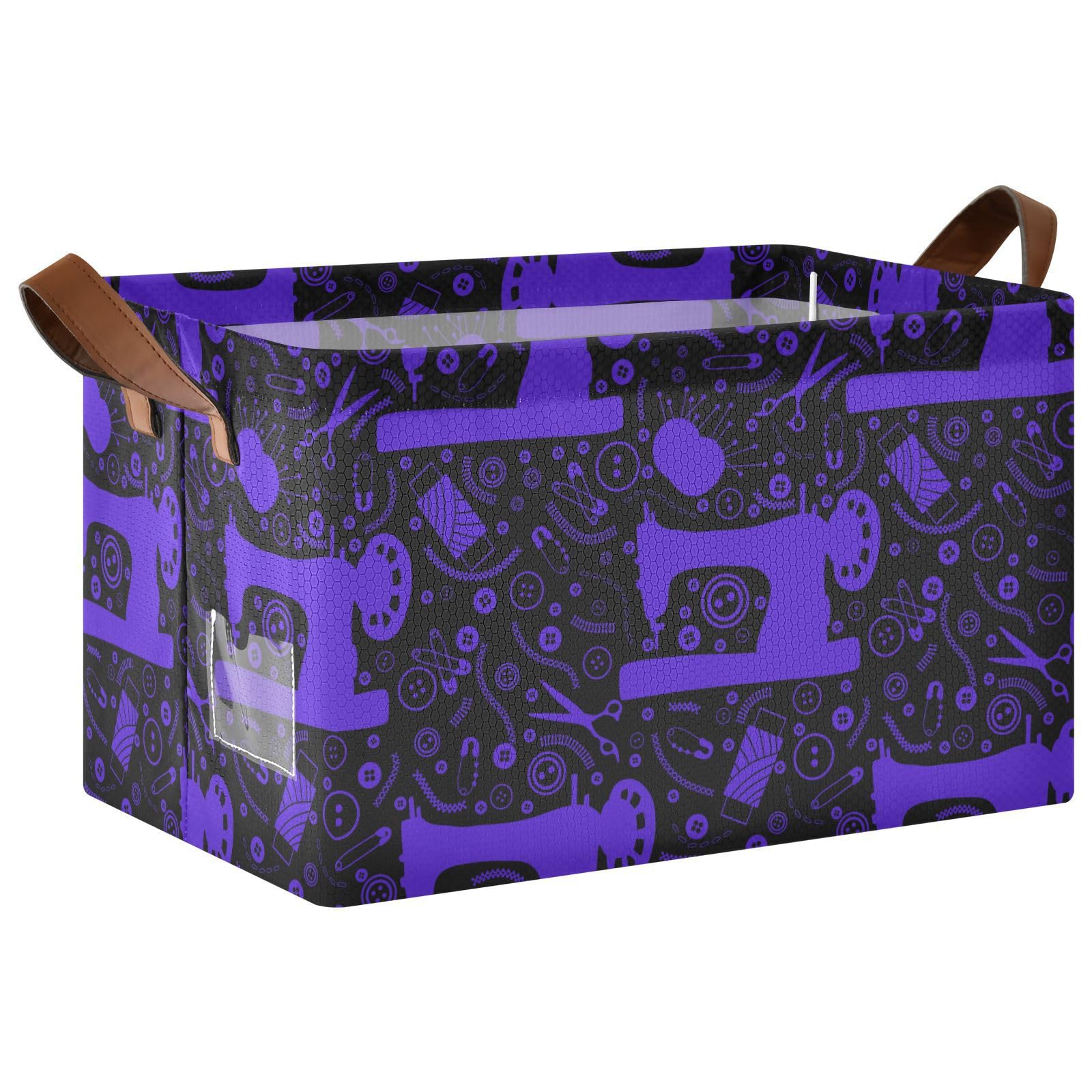 Black Purple Tailoring Machine Sewing Tools Storage Basket Foldable Cube Storage Bins with Handles&Label Collapsible Organizer Box Bin Large Rectangle Decorative Baskets for Shelves Home Room Closet