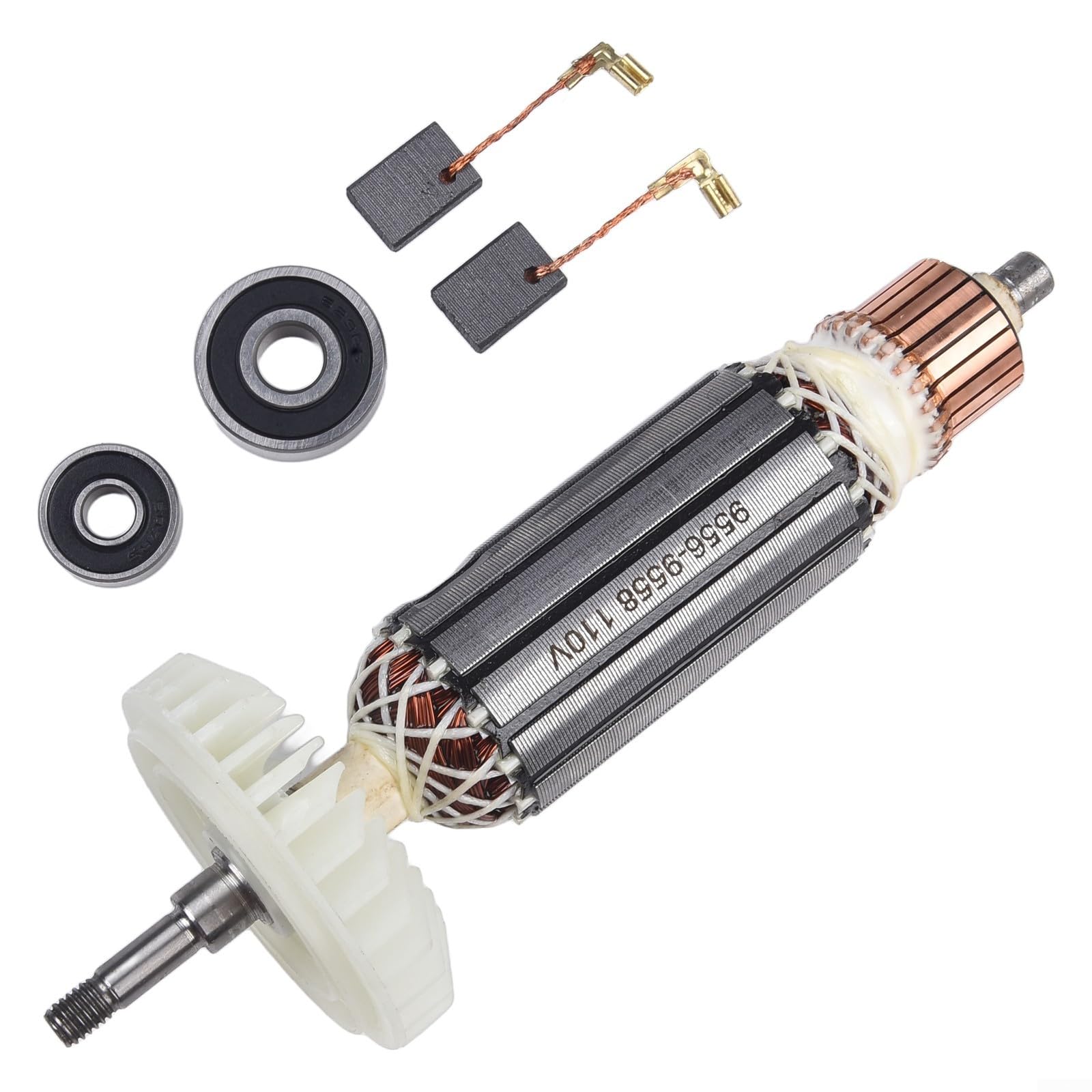 Angle Grinder Motor Armature for Rotor 9556 9557 9558 Models, Replacement Rotor with Carbon Brushes and Bearings, Metal Construction, 165mm(110V)