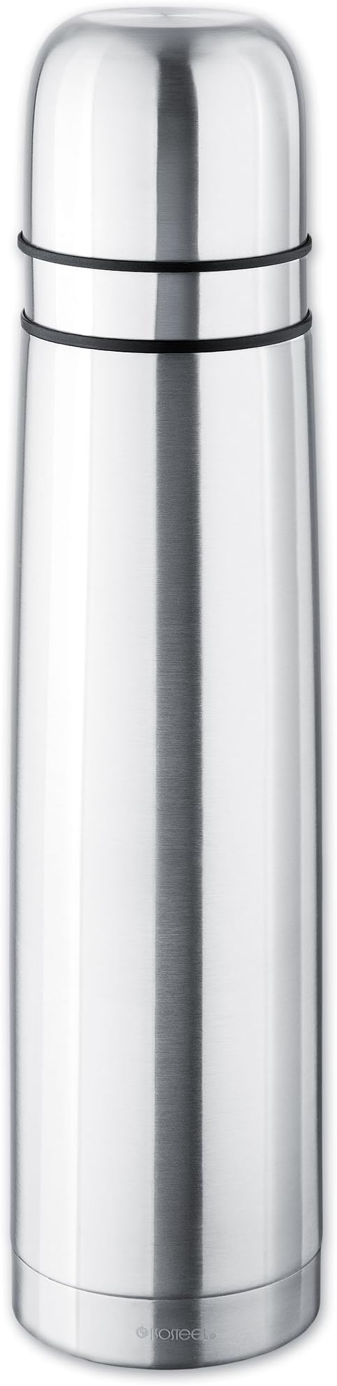 Isosteel VA-9901D 1.0 litre, Double Walled Duo-Vacuum Flask, 2 Stainless Steel/Plastic Screw-on Mugs, Food Grade 18/8 Stainless Steel