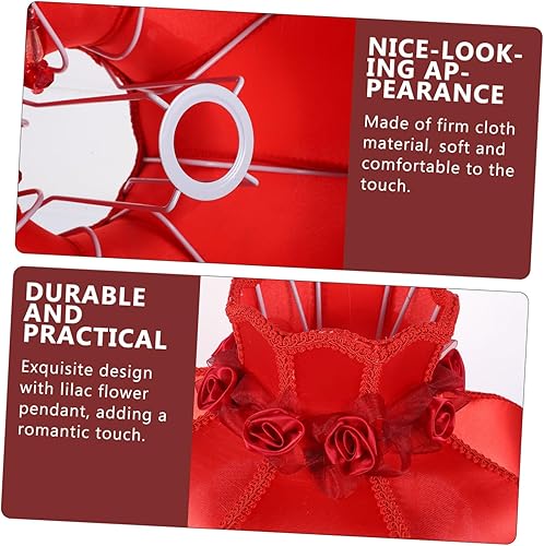 Miniatura 8 de OSALADI Pantalla de lámpara de estilo europeo festoneada cúpula con cuentas de borla de encaje, cubierta de lámpara de tela floral, pantallas de luz