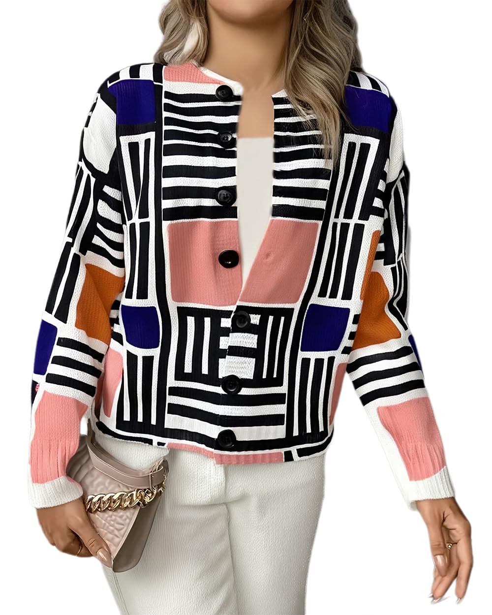 Womens Fall Trendy Cardigans Sweaters Button Up Oversized Long Sleeve Cute Print Sweaters Plus Size Cozy Tops Outfits