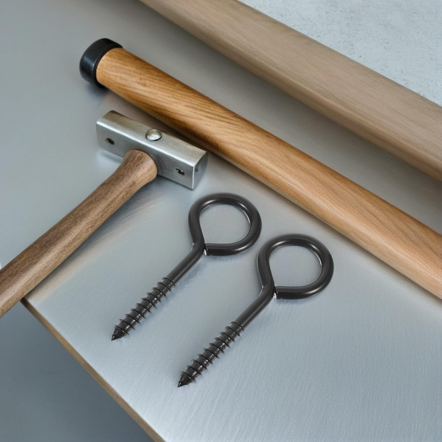 Generic 10pcs Black Hot-dip Galvanized Self Tapping Eye Bolt Screws M10 Heavy Duty Screw Eyes Hooks for Hanging Hammock Swing Chair Indoor Outdoor Use