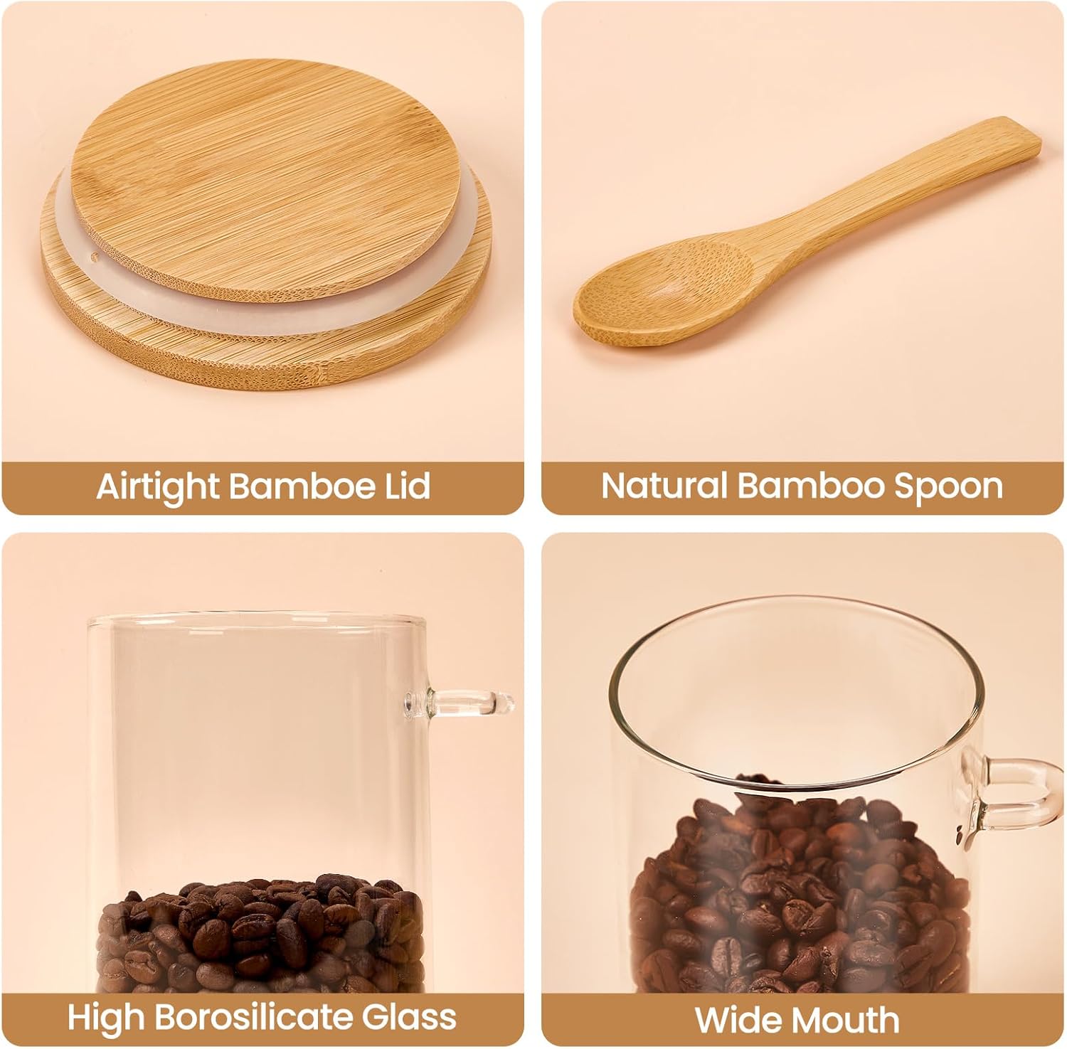 6 Pack Overnight Oats Containers with Bamboo Lids and Spoons - 22 oz Airtight Glass Jars with Lid, Meal Prep Jars for Chia Pudding, Yogurt, Salad, Cereal, Coffee, Flour | Food Storage Canister - Image 4