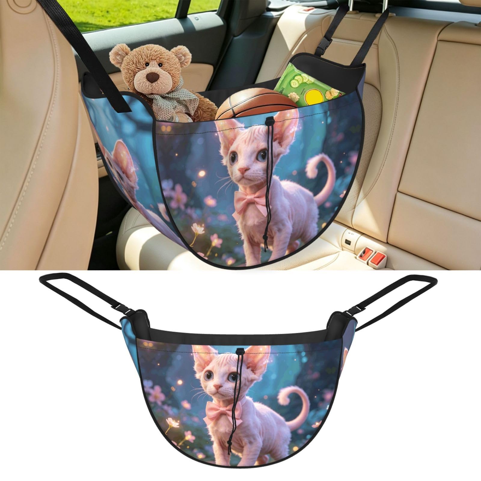 Cntdbu Black Bow Cat Car Seat Organizer-Backseat Storage Bag For Travel
