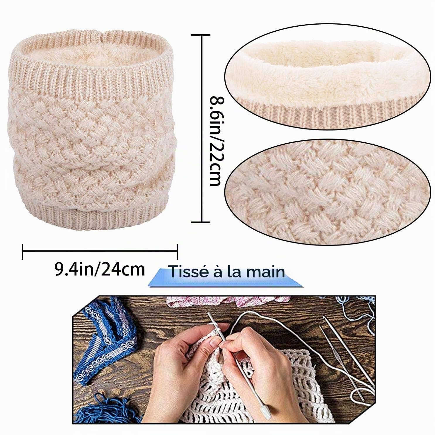 CheChruy Femme Tricoté Béret Écharpe à Boucle Gants 3 Pièces Ensemble Chaud Cache-Cou de Doublure Polaire et Bonnet Tricot Hiver Chapeau