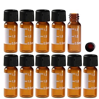 ALWSCI 2ml 8mm HPLC Vial,Amber Autosampler Vial, Borosilicate Sample Vial with Graduation, 8-425 Type Screw Threaded Vial, Black Screw Cap with Hole, Red PTFE&White Silicone Septa, 100 of Pack