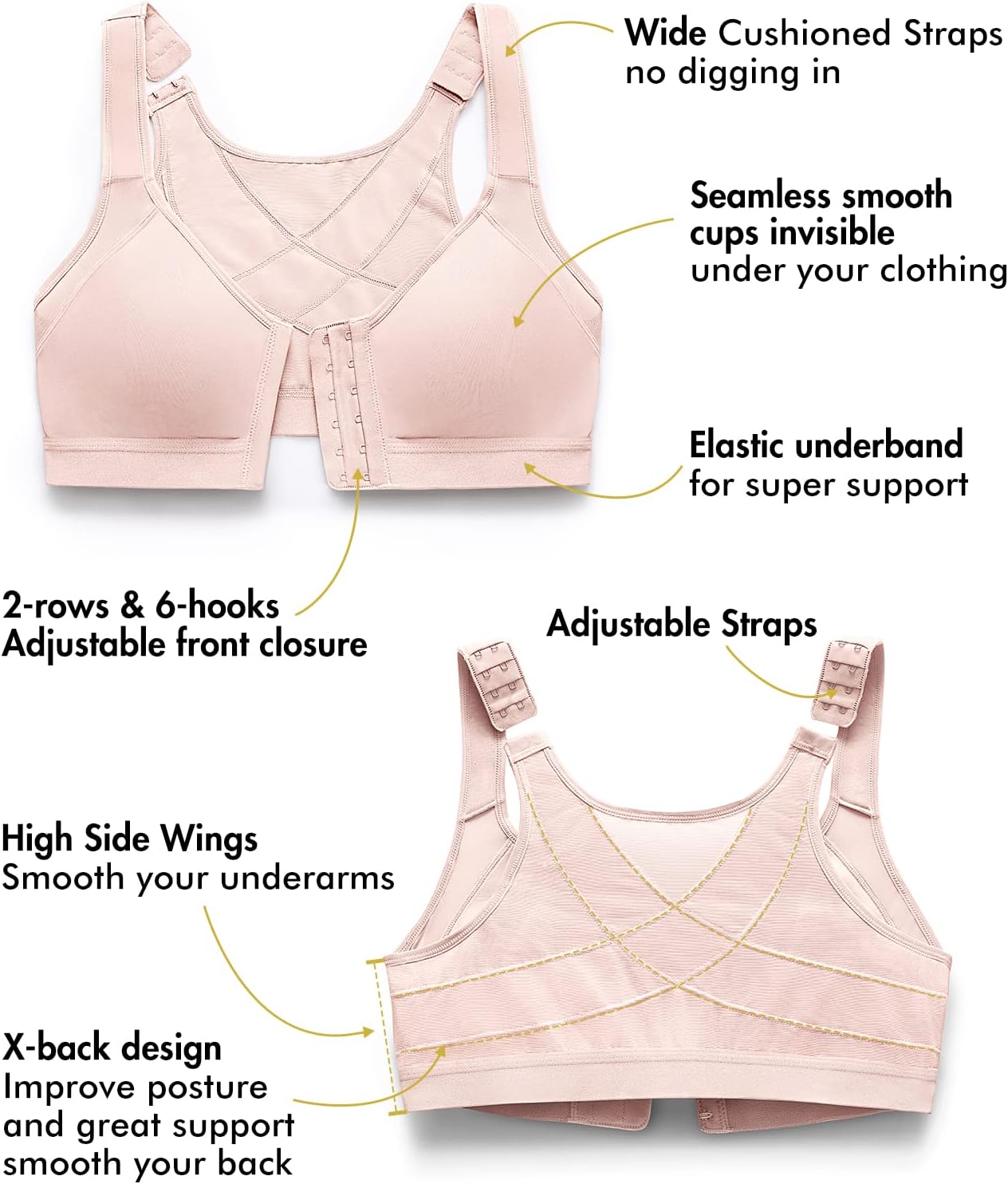 DELIMIRA Women's Front Closure Posture Wireless Back Support Full Coverage Bra - Image 3