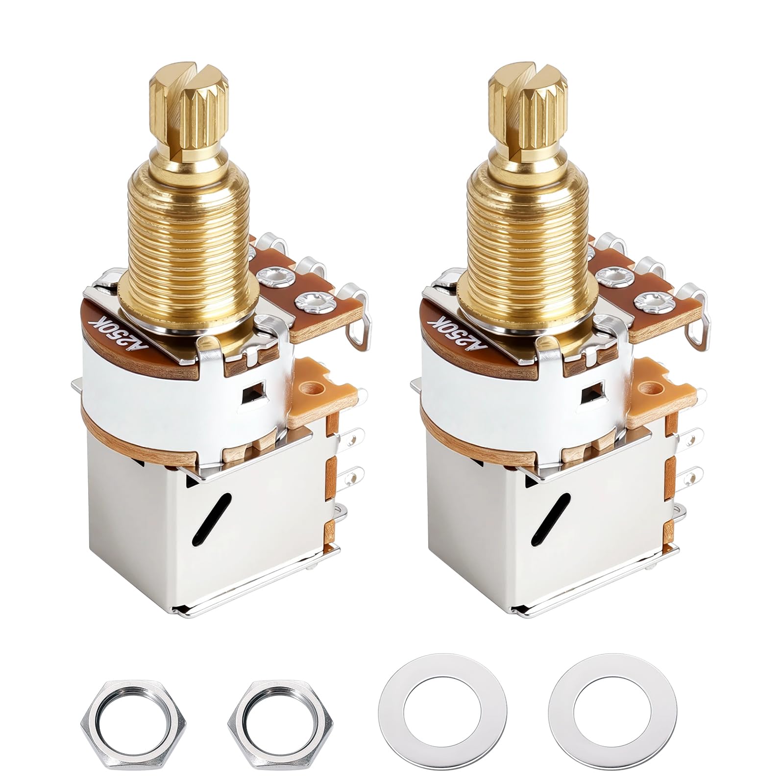 Banworks Brass A250K Imperial 3/8" Thread Push Pull Guitar Pots 18-Spline