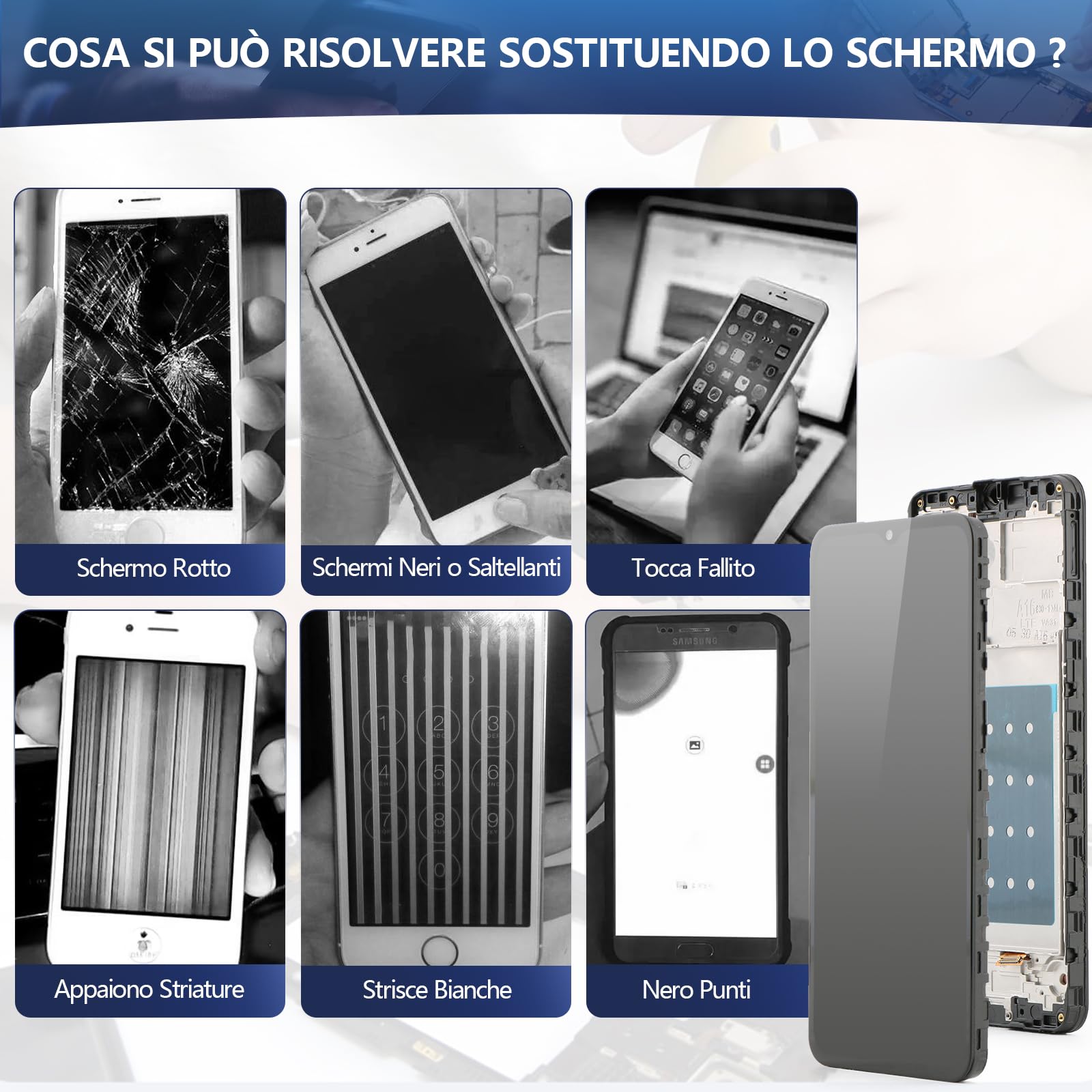 RongZy LCD Schermo per Samsung Galaxy A16 4G Display di Ricambio Touch Screen Digitizer Parti di Riparazione per Galaxy A16 4G SM-A165F/A165M LCD Display con Strumenti(Nero con Cornice, 6.7")