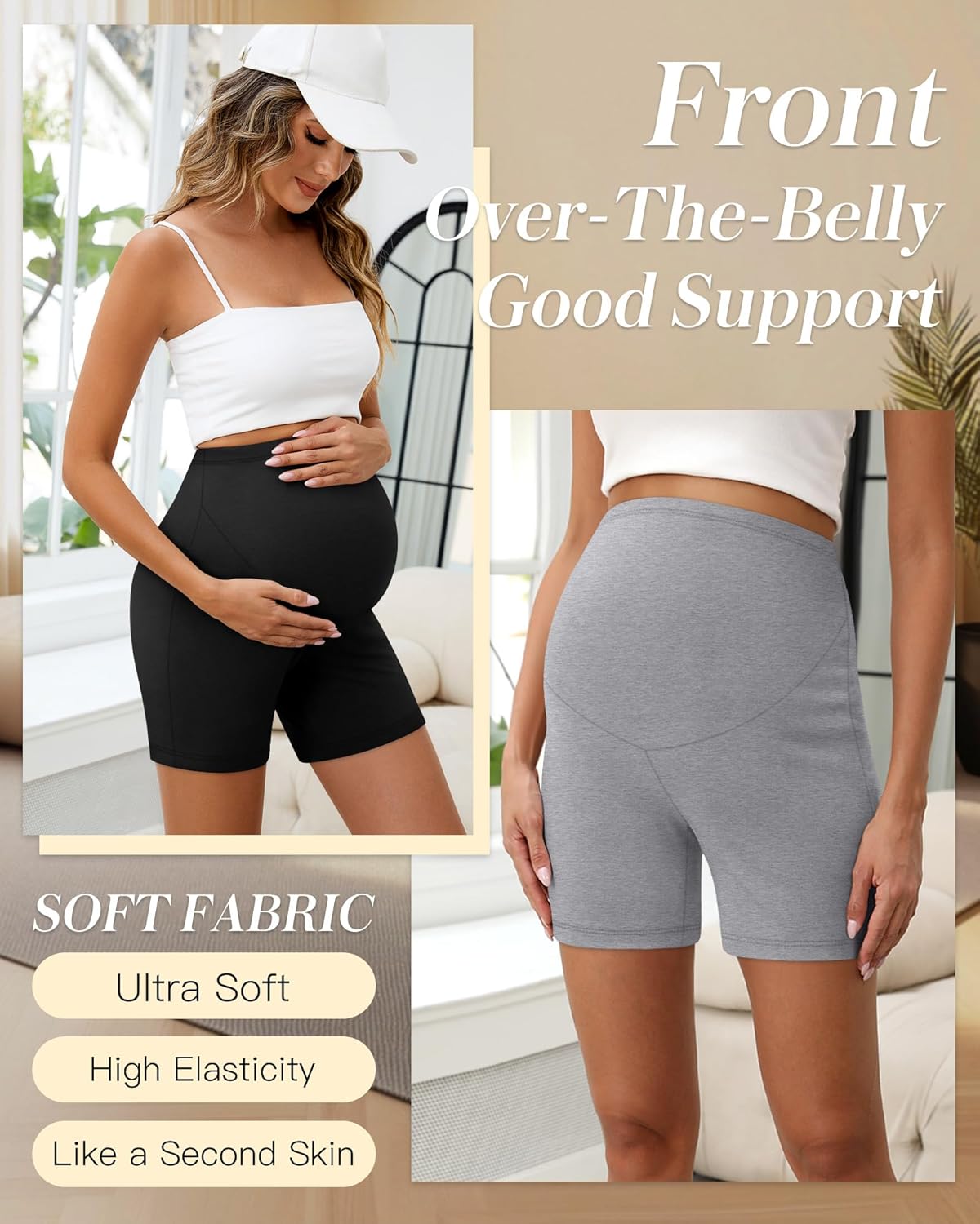 3 Pack Women's Maternity Shorts Cotton Over Belly Pregnancy High Waisted Summer Lounge Sleep Pajama Biker Shorts(Army Green, Light Gray, Black,XX-Large) - Image 4