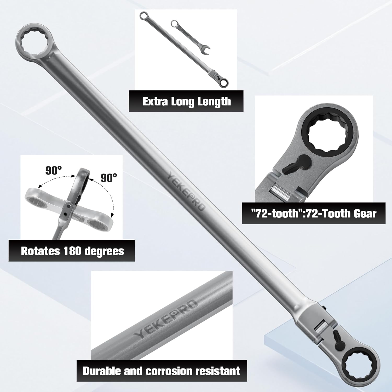 17-Piece Pass Through Socket Set Wrench Set, 10-24mm Double Box End Ratchet, 3/8" & 1/2" Drive Adapters, 72-Tooth, CR-V Steel