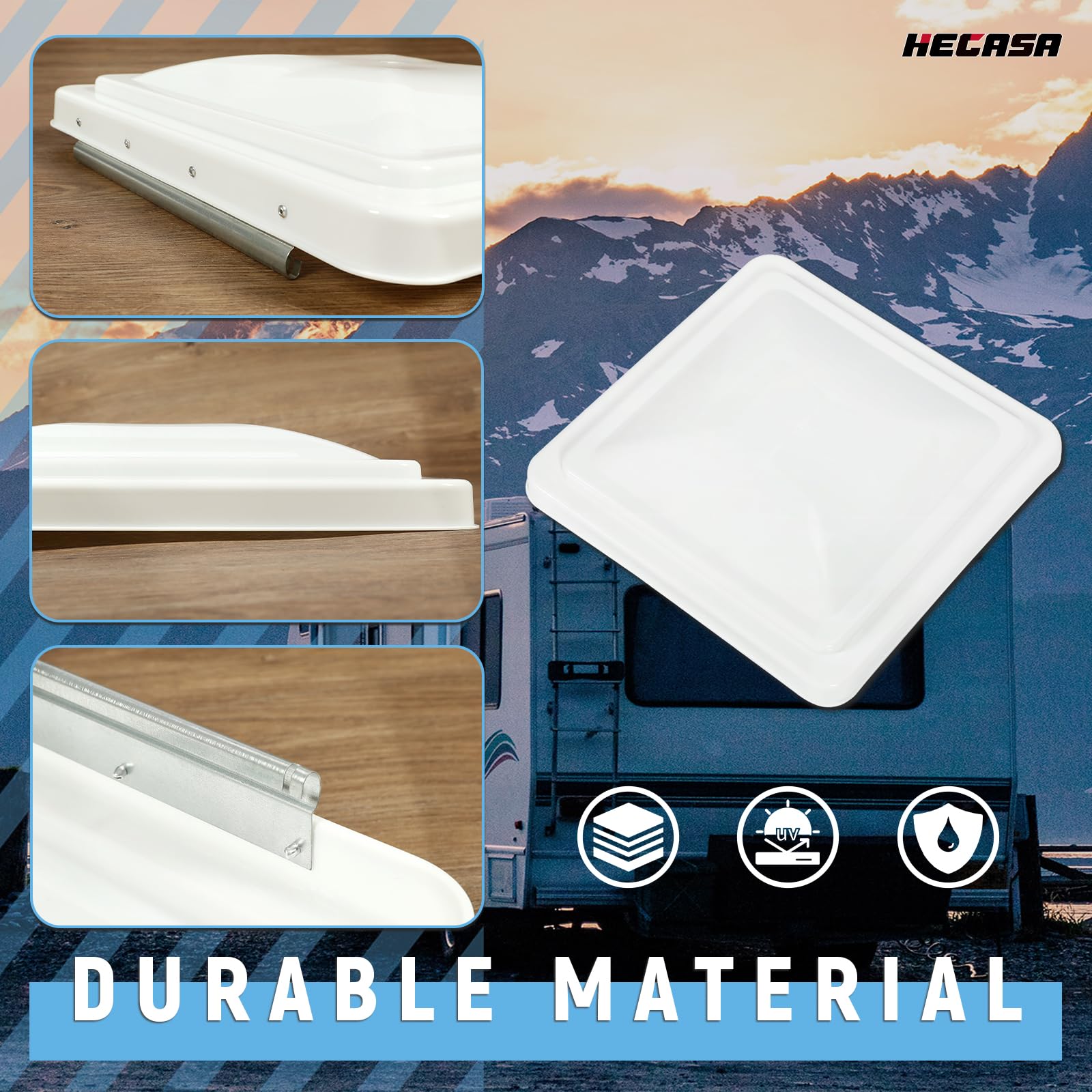 HECASA 14" RV Roof Vent Cover Compatible with Ventline Previous to 2008 and Elixir Vents Starting 1994 PP Vent Lid Polycarbonate White