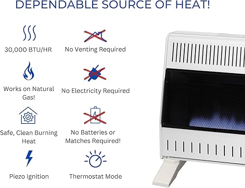 Vista 7 de ProCom ML300TBA-B - Calentador de espacio de llama azul a gas propano sin ventilación con control de termostato para uso doméstico y oficina, 28000
