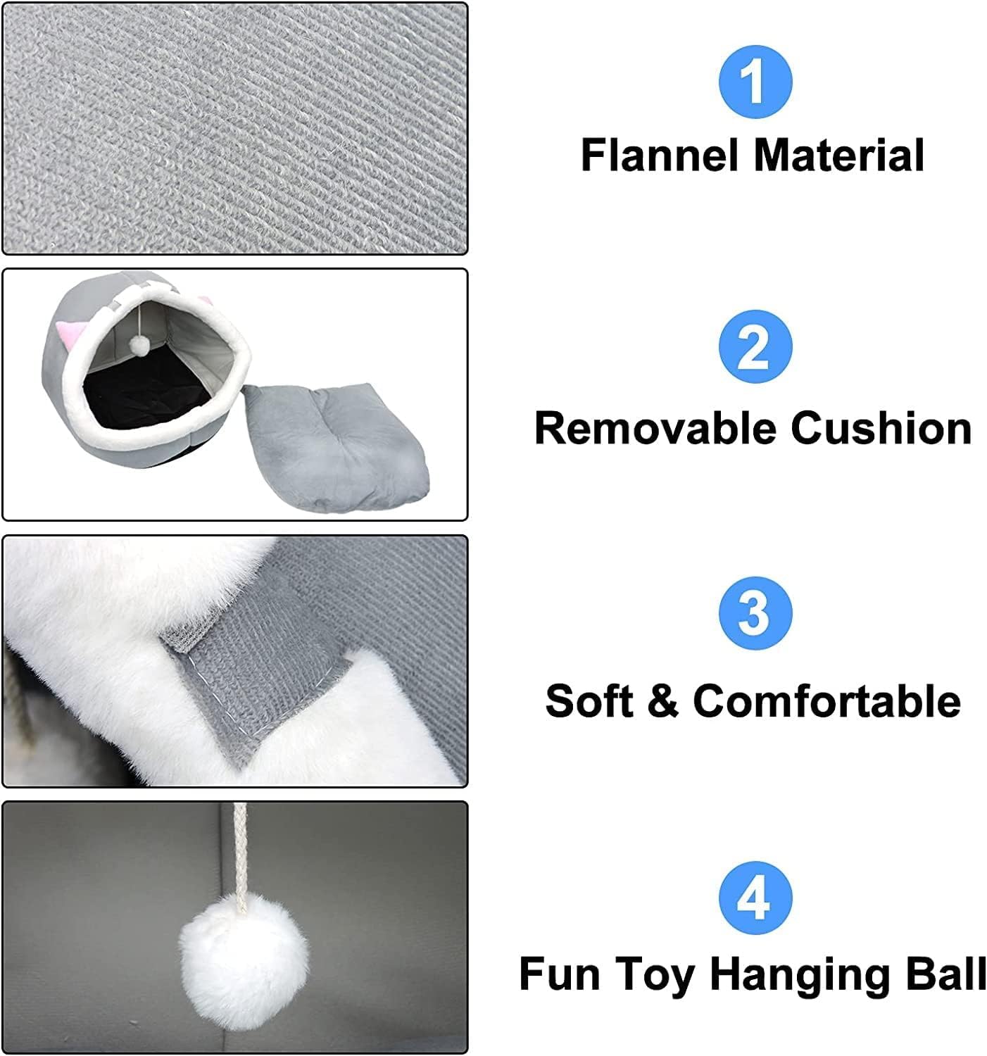 سرير قطط مناسب للقطط المنزلية، سرير بتصميم كهف نصف مغلق للقطط مع كرة من القطيفة، يوفر مساحة كبيرة للقطط كي تنام فيها، سرير قطط مغطى ومريح وناعم مع حصيرة قابلة للفصل والغسل