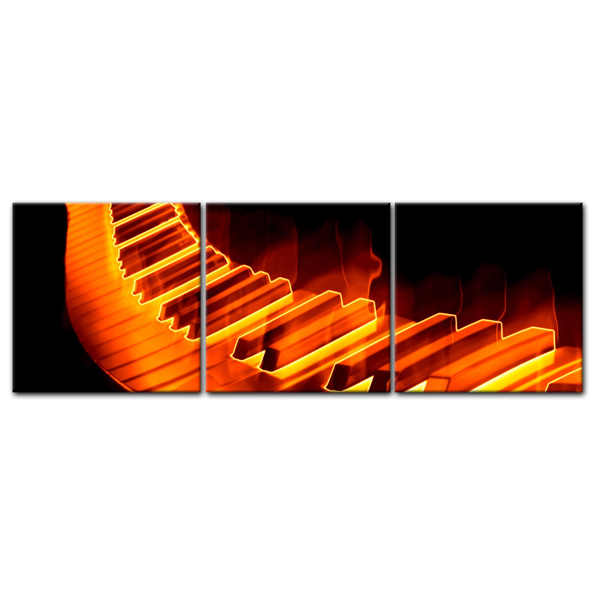 Bilderdepot24 Bild auf Leinwand | Keyboard on Fire in 120x40 cm mehrteilig als Panorama Wandbild XXL | Wand-deko Dekoration Wohnung modern Bilder | 200369-120x40-3tlg