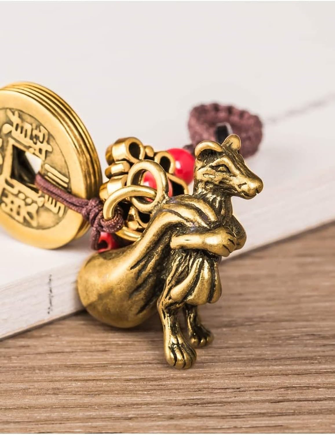 Messing Skulptur Fengshui Figur Statue Kunstwerk Glücksbringer Teetier Sammlerstück für Zuhause Büro Handgefertigter Messing Geldbeutel Schlüsselanhänger Kreati