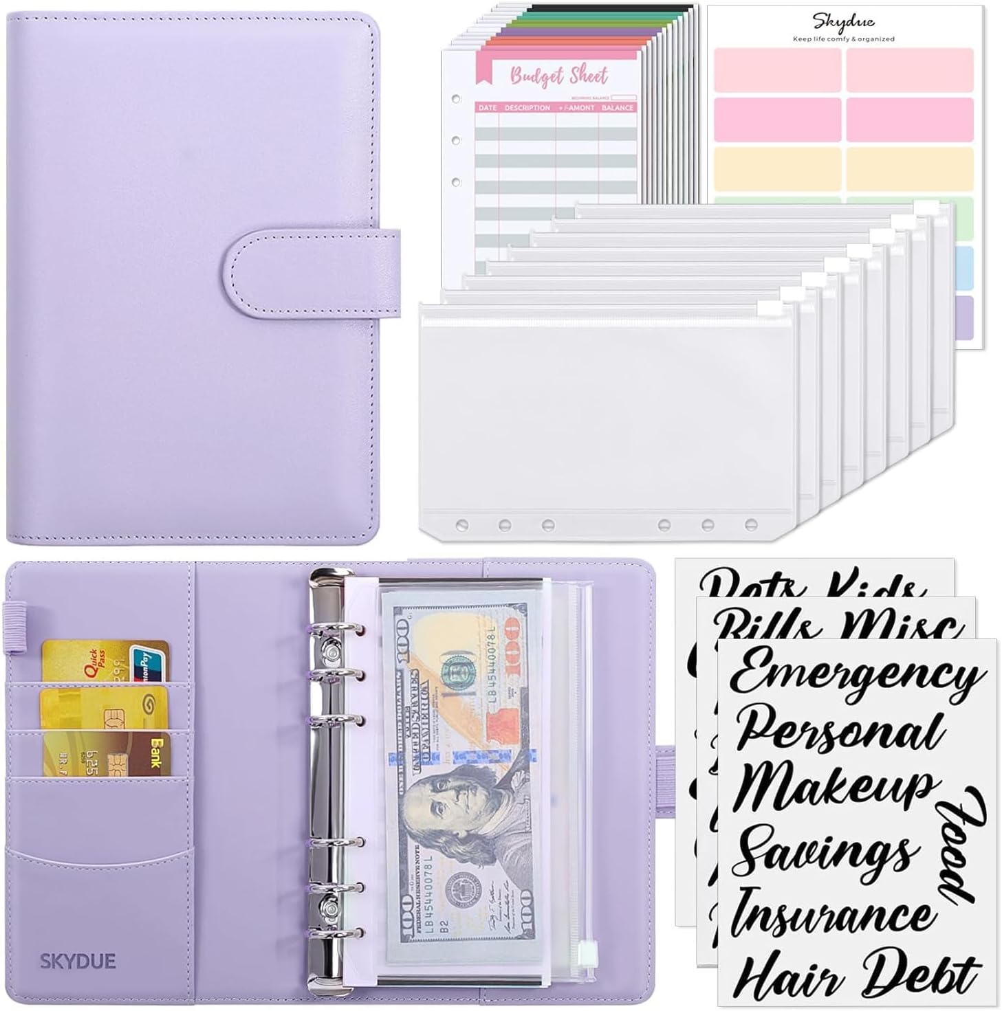 A6 PU Leather Ring Binder Notebook Set with Envelopes, Budget Sheets, Label Stickers & Ruler — All-in-One Stationery & Finance Organizer