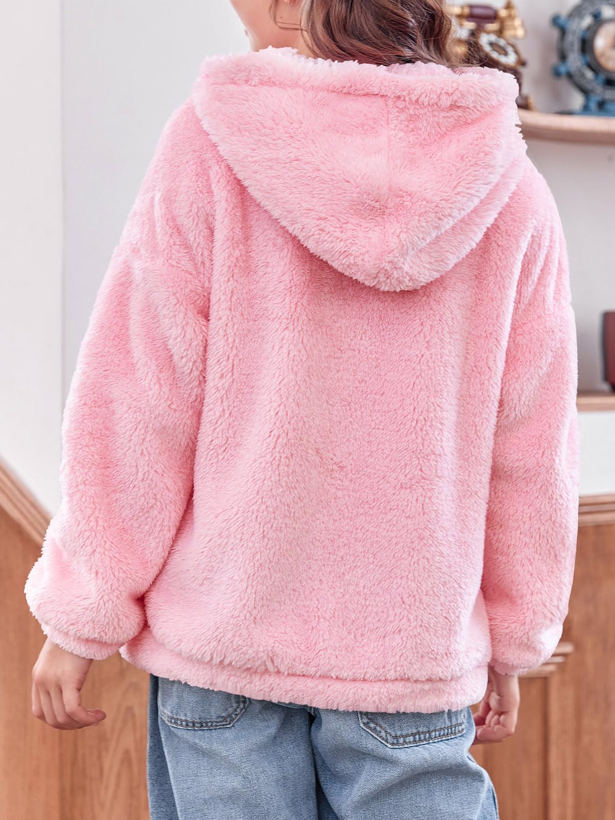 Haloumoning Chaqueta de forro polar para niña, suave, con capucha, abrigo de invierno