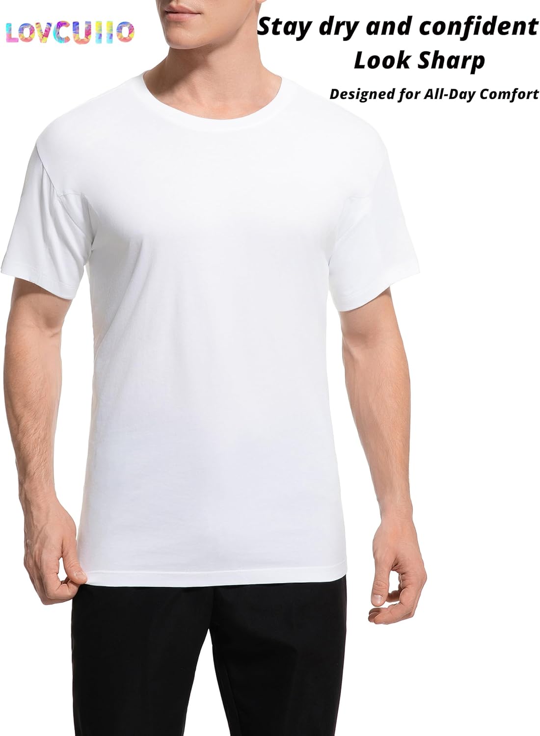 Men's Sweatproof Undershirt - Crew Neck Short Sleeve Cotton T-Shirt, Original Fit with Built-in Underarm Sweat Pads