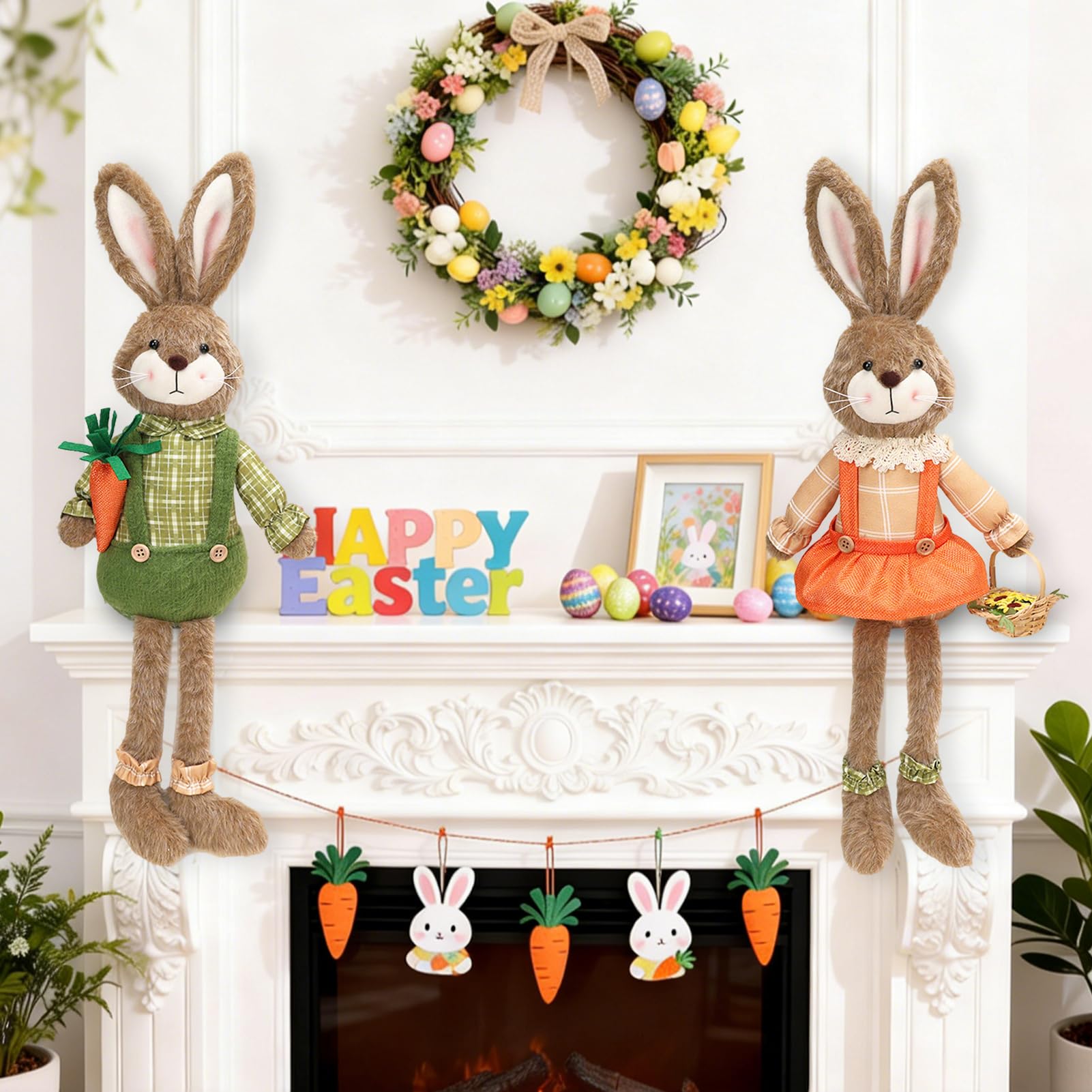 Decorazione pasquale coniglietto decorativo, 2 pezzi, decorazione pasquale con gambe estensibili, decorazione pasquale coniglietto pasquale per bambole, coniglietti pasquali, coniglietti pasquali