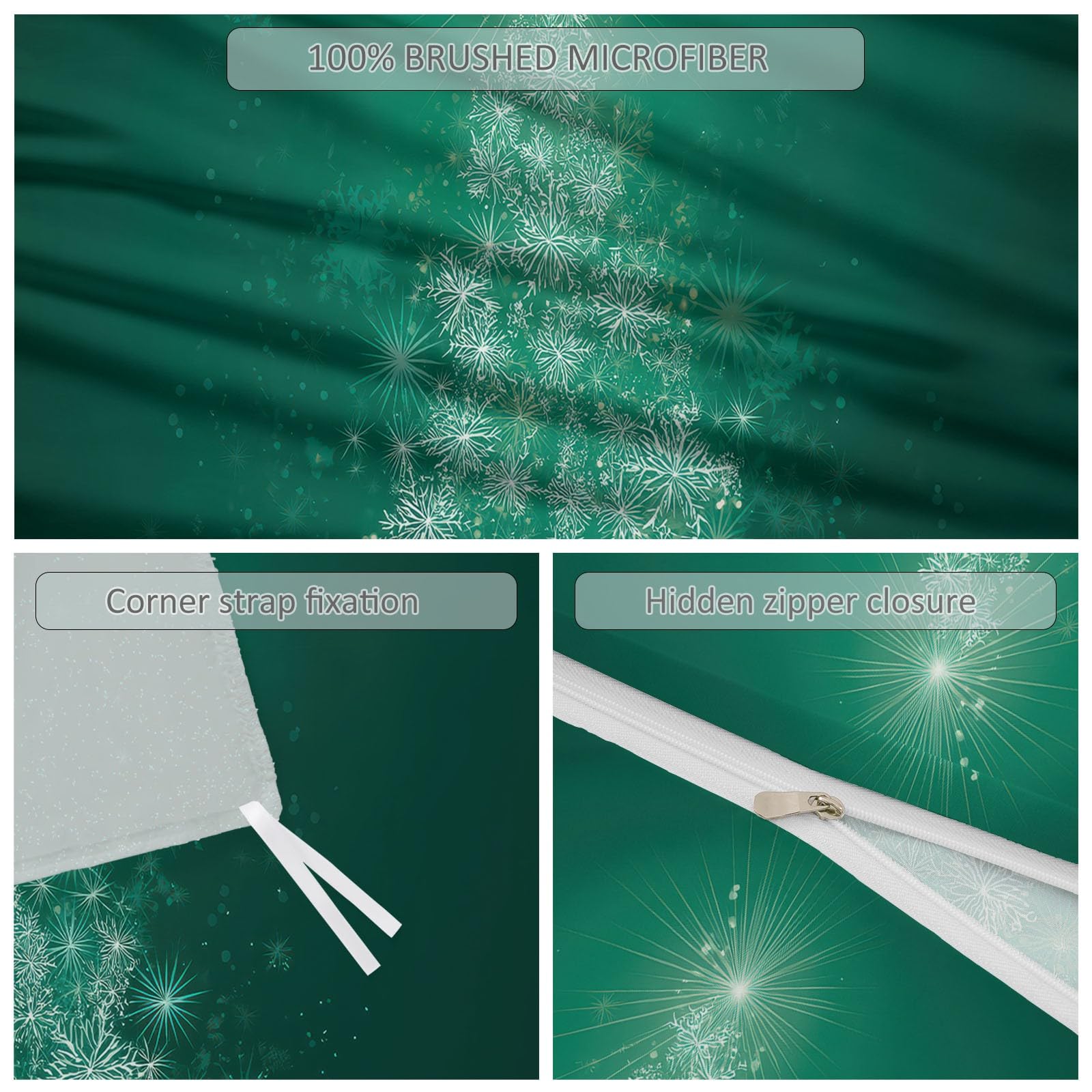 3-częściowy zestaw pościeli z zamkiem błyskawicznym, poszwa na kołdrę 200 x 200 cm i 2 poszewki na poduszkę 80 x 80 cm, miękka mikrofibra, z nadrukiem, zielona