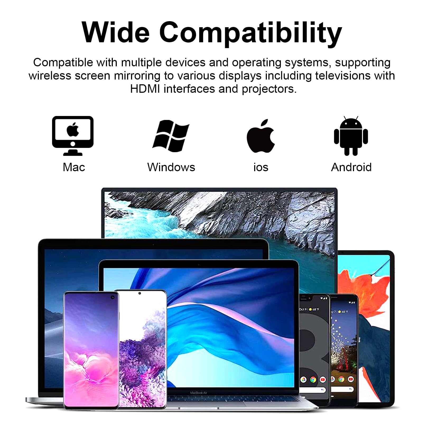 Dongle HDMI sans fil, 1080p, adaptateur d'affichage sans fil HDMI, clé Bluetooth pour ChromecasttMiracast/Airplay/iOS/Android/Mac/Windows/PC Moniteur TV Stick Screen Mirroring