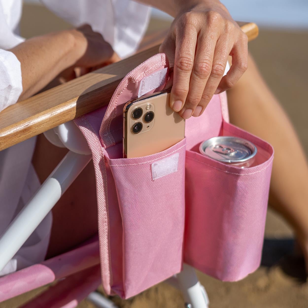Flamingueo Silla Playa Plegable - Reclinable 5 Posiciones - Bolsillo Insulado Frío - Bolsillo para Móvil - Asas Mochila - Almohada Ergonómica - Aluminio y Poliéster - Rosa