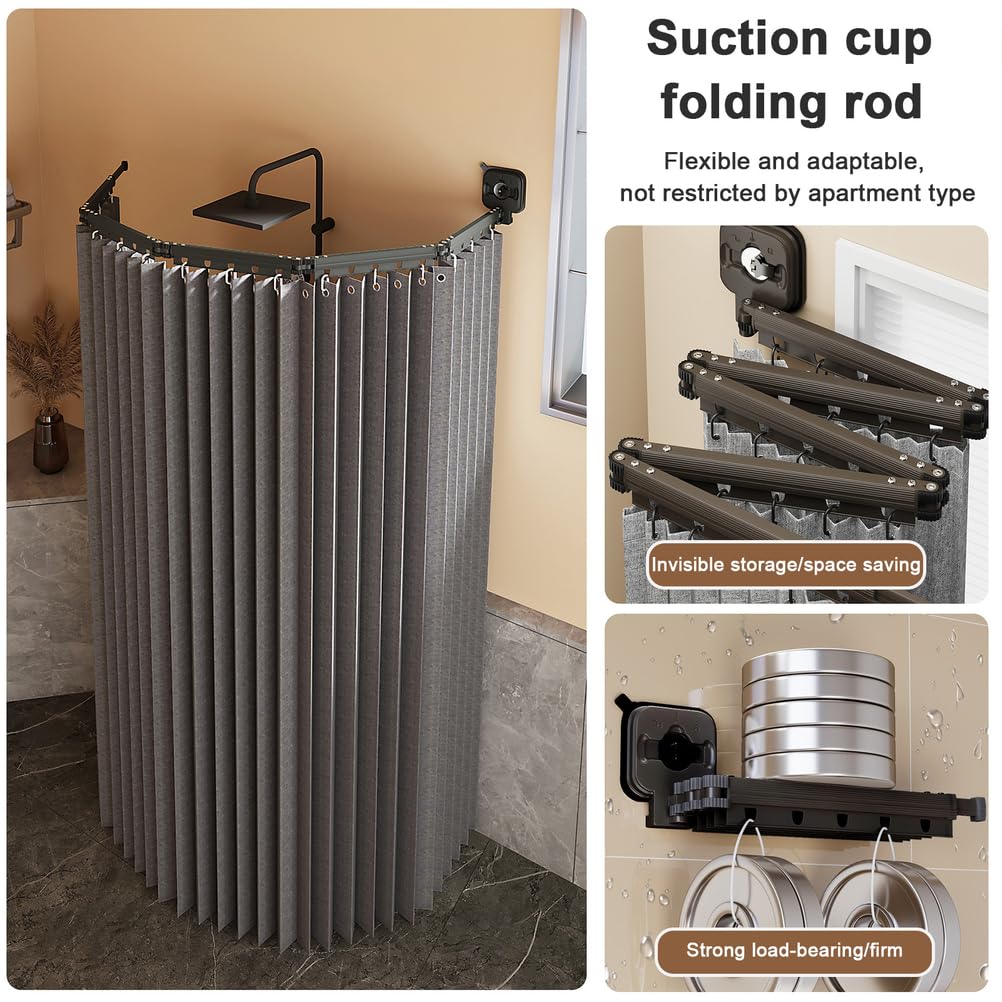 Barra de ducha ajustable sin taladro, L U Sd con ventosas fuertes, resistente al moho, diseño plegable para bañeras, gris y azul, 3 pliegues, fácil instalación