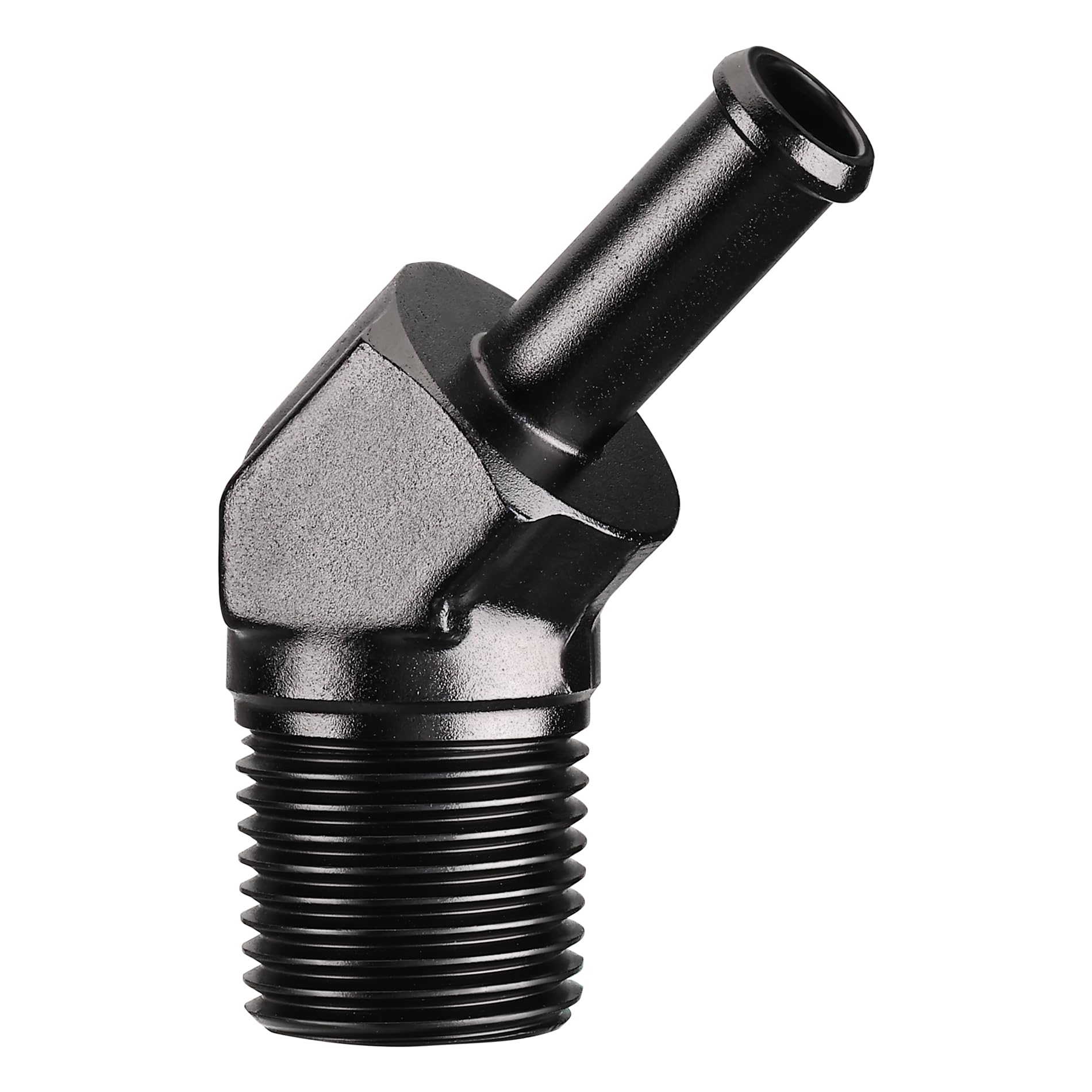 EVIL ENERGY 1/2" NPT Male to 3/8" Barb Fitting Adapter 45 Degree Aluminum Black