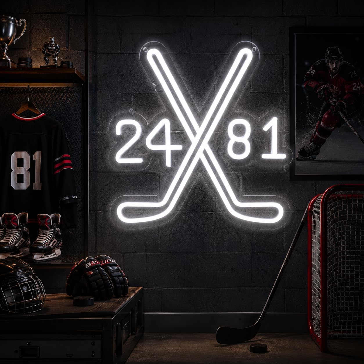 2481 Hockey Neon Sign for Wall Decor, Funny LED Neon Light for Bedroom Game Room Bar, USB Powered LED Light Sign with Adjustable Brightness for Club Party Decoration image 4