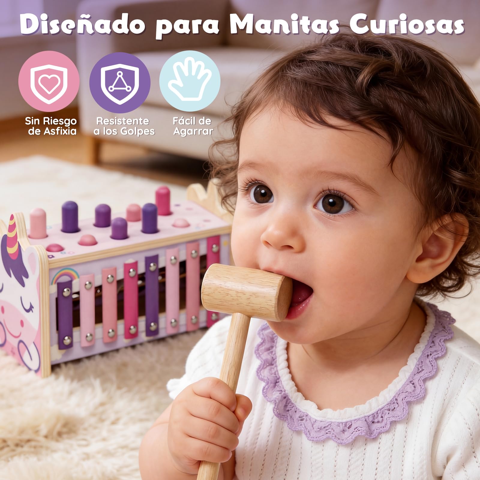 Lehoo Castle Juguetes Montessori 1 Año, Juguete de Madera con Xilófono y Martillos para Bebés, Juguetes Educativos de Motricidad para Niños, Regalos de Cumpleaños y Navidad para Niñas 1-3 Años