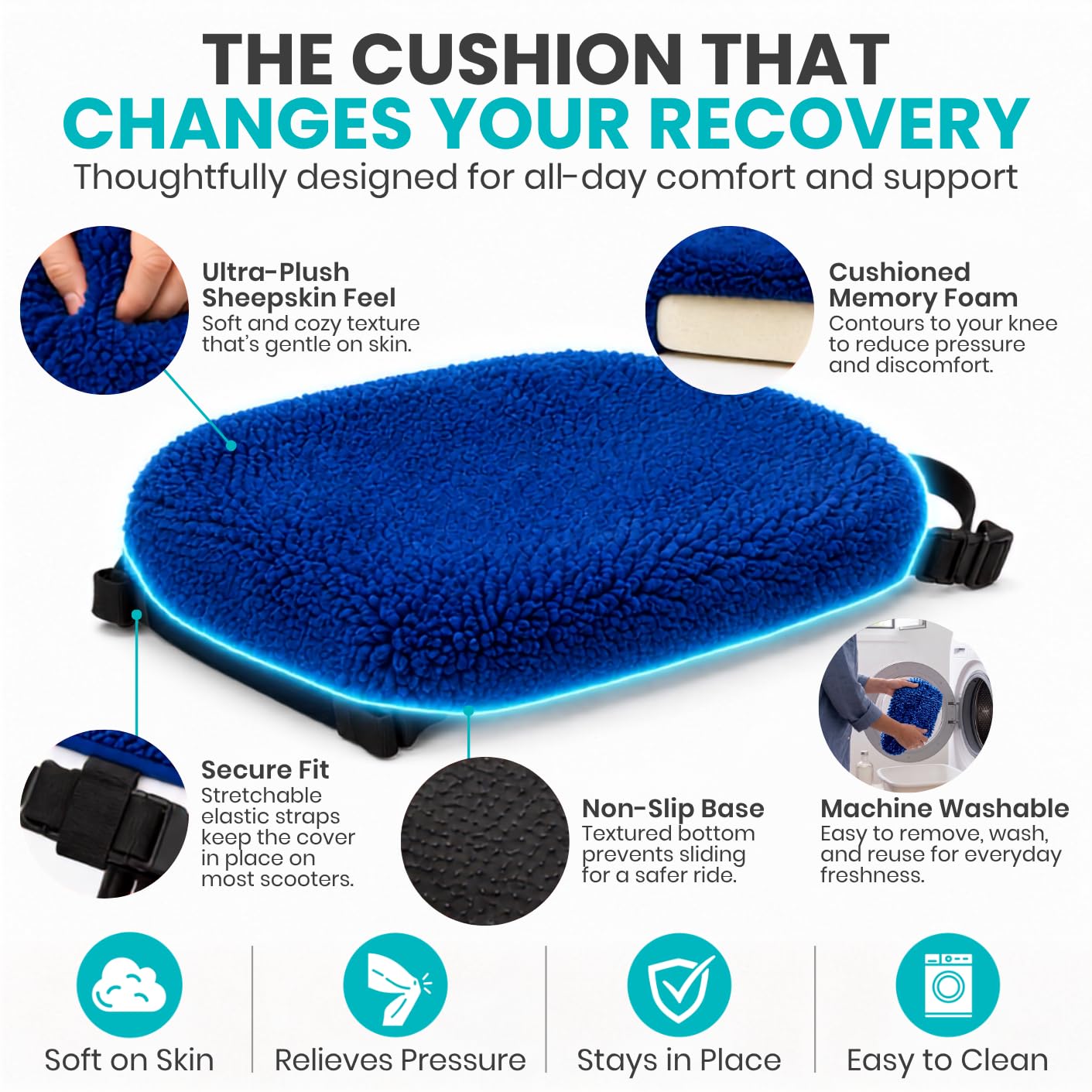 Vive Mobility Rodillera - Cojín de espuma viscoelástica de felpa de piel de oveja artificial, accesorios de rodillera, accesorios acolchados, el cochecito de piernas mejora la comodidad durante