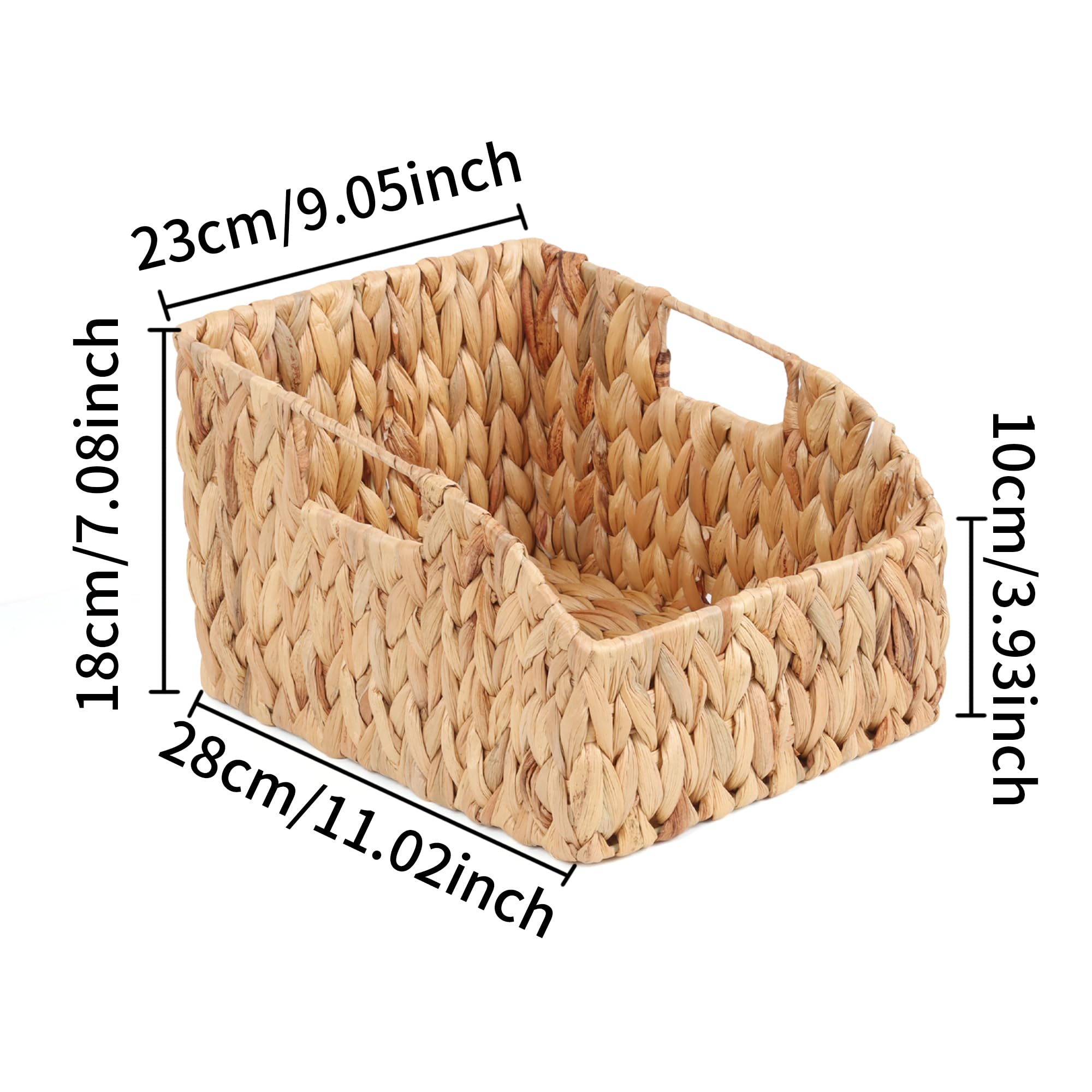 FEILANDUO Cesta de mimbre con asas, cesta de almacenamiento tejida a mano para despensa, cestas decorativas trapezoidales para estantes, organizador del hogar (natural (jacinto de agua), 23 x 28 x 18